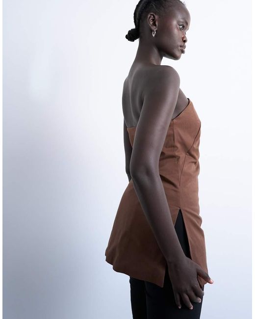 TOPSHOP Brown Clean Longline Tunic Bandeau Top