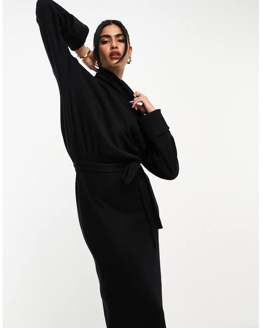 ASOS White Supersoft Volume Sleeve Roll Neck Belted Maxi Jumper Dress