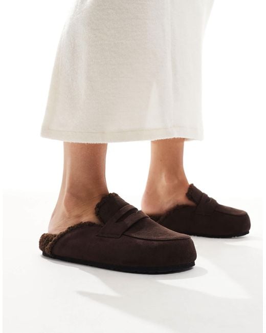SEQWL Wide Fit Brown Soda Faux Fur Lined Mules
