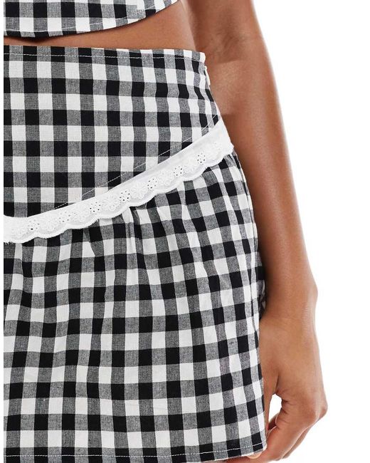 Daisy Street White Gingham A-line Mini Skirt With Broderie Edge