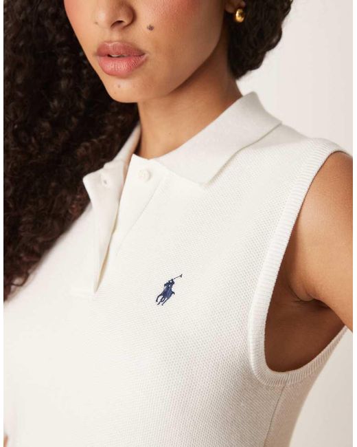 Polo Ralph Lauren White Icon Logo Cropped Sleeveless Polo Shirt