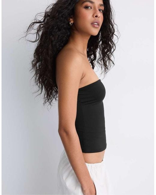 Stradivarius Black Polyamide Bandeau Top