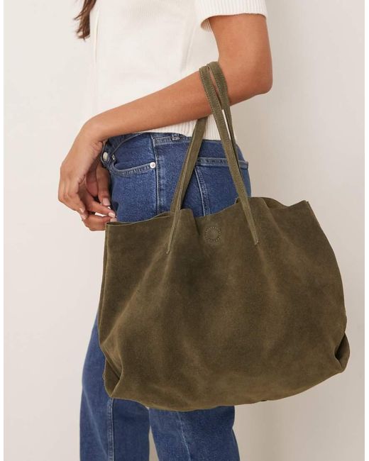 Barney's Originals Green Suede Tote Bag