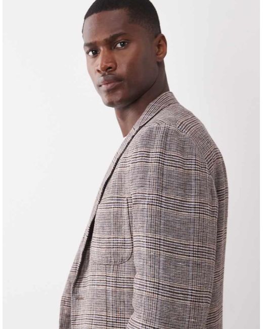 Mango Gray Nella 100% Linen Checked Blazer for men