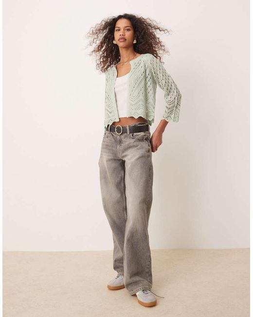 Jdy Gray 3/4 Sleeve Crop Broderie Cardigan