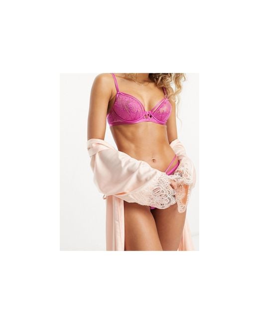 Ann Summers Radiant Lace Non Padded Plunge Bra With Strapping Detail in  Pink