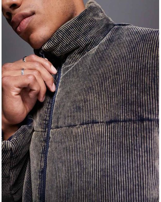 ASOS Gray Acid Washed Cord Puffer Jacket for men