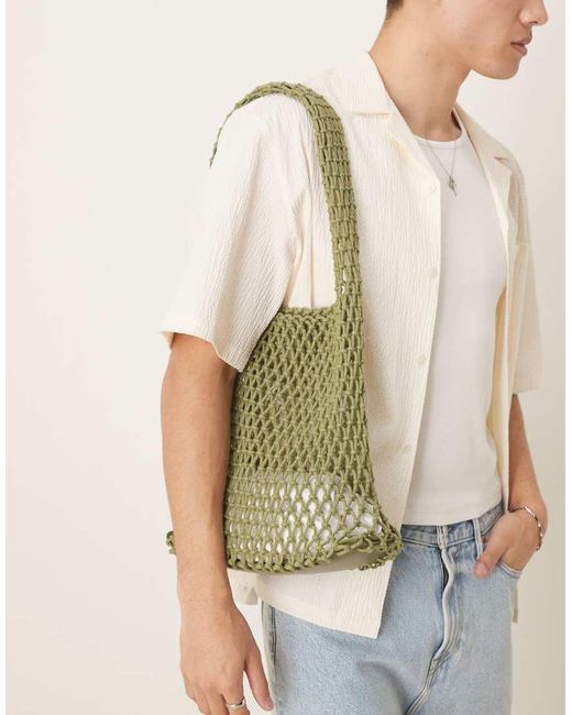 Borsa Shopping All'Uncinetto Con Tracolla di ASOS in Green da Uomo