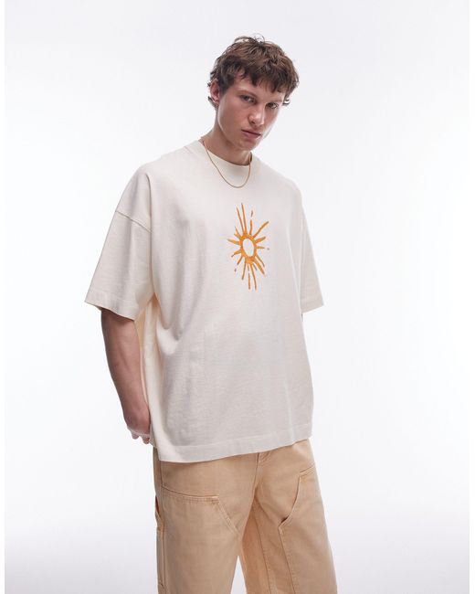 Topman Green Extreme Oversized Fit T-shirt With Front And Back Sun Embroidery for men