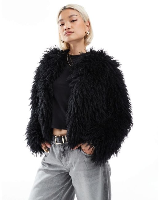 Threadbare Black – jacke aus lammfellimitat