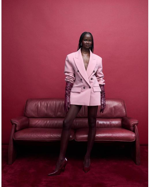 ASOS Pink Power Shoulder Double-breasted Blazer