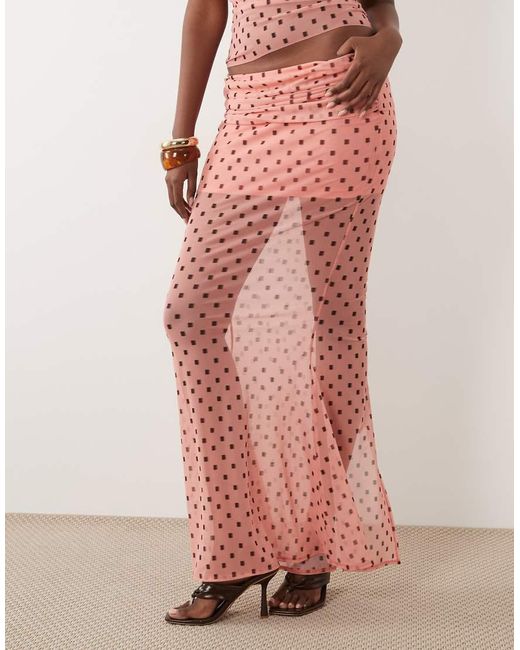 ASOS Pink Printed Mesh Co-ord Maxi Skirt