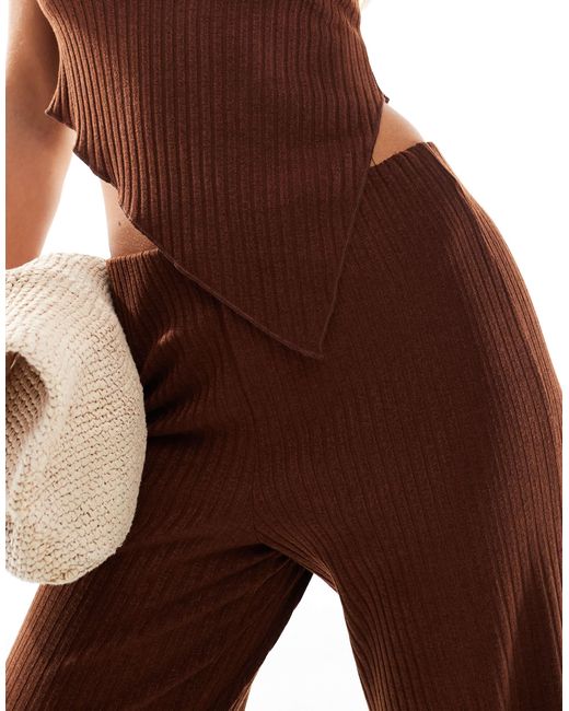 Vero Moda Brown Ribbed Sleeveless Asymmetic Hem Top Co-ord