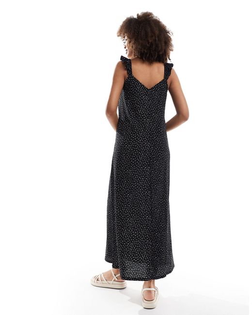 Pieces Black Textured Jersey Frill Sleeve Cami Maxi Dress