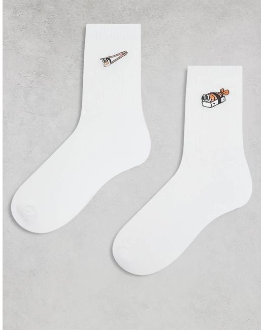 ASOS White 2 Pack Socks With Sushi Embroidery for men