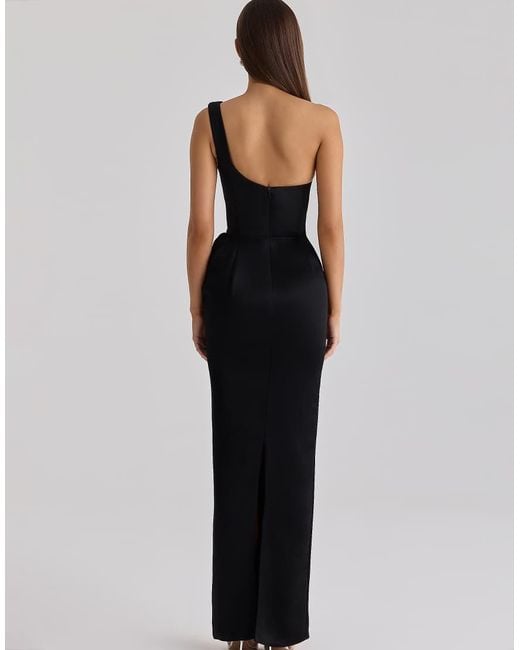 House Of Cb Black Caprice Satin One Shoulder Maxi Dress