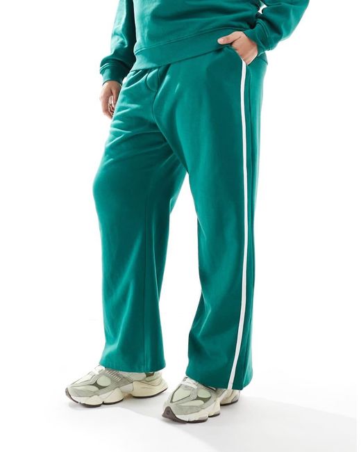 Renee Studio Green Plus Exclusive Wide Leg Side Stripe Contrast Tie Waist joggers Co-ord