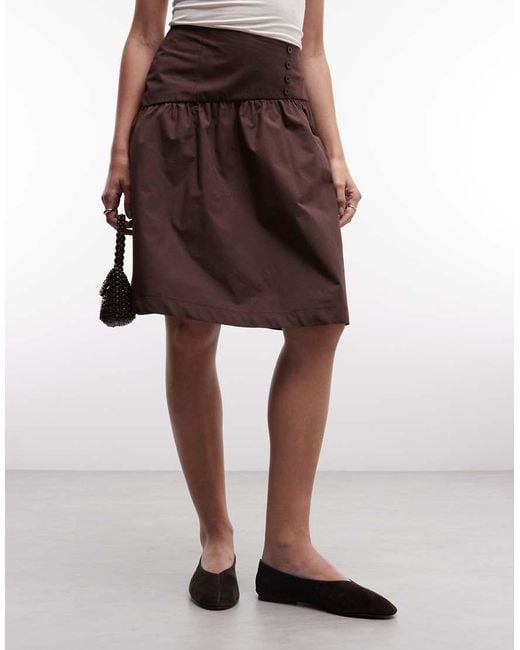 Reclaimed Vintage Brown Cotton Poplin Awkward Length Skirt