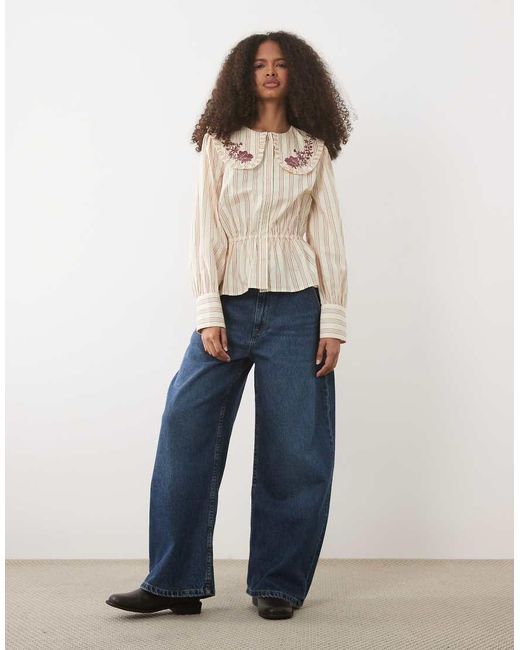 Miss Selfridge Natural Embroidered Collar Blouse