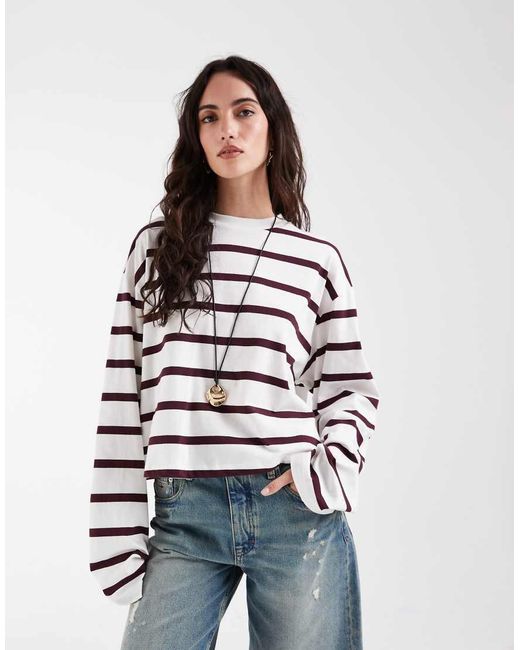 ASOS Blue Long Sleeve Boxy Cropped T-shirt