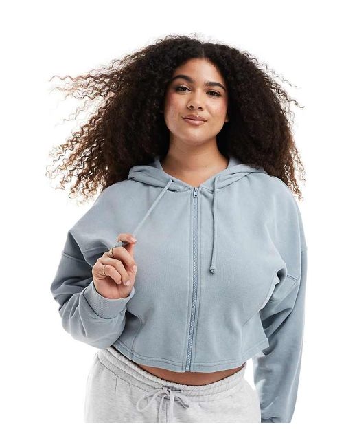 ASOS Blue Asos Design Curve Seam Detail Zip Through Hoodie