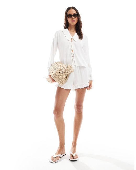 ASOS White Ruffle Hem Co-ord Short