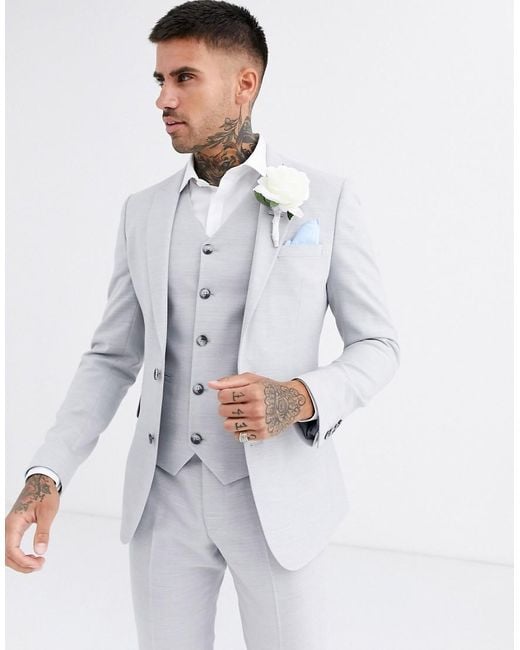 Chaqueta de traje gris hielo muy ajustada con microtextura ASOS de
