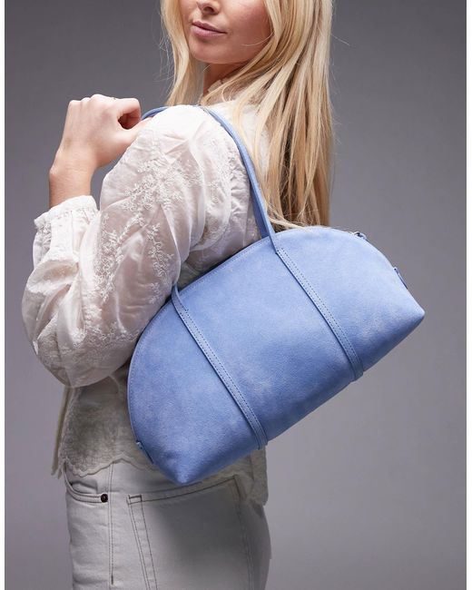 & Other Stories Blue Real Suede Two Handle Curve Shoulder Bag