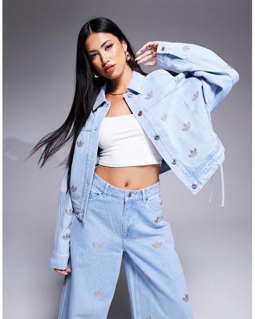 【adidas】 denim jacket with rhinestone embellishment CLOTHING - Denim Rhinestone Jacket - Blue | adidas Oman