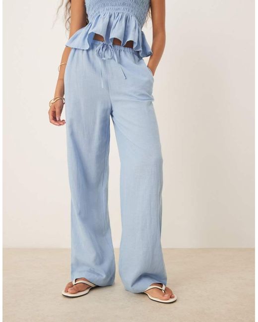 Iisla & Bird Blue Skinny Waist Band Beach Trouser Co-ord