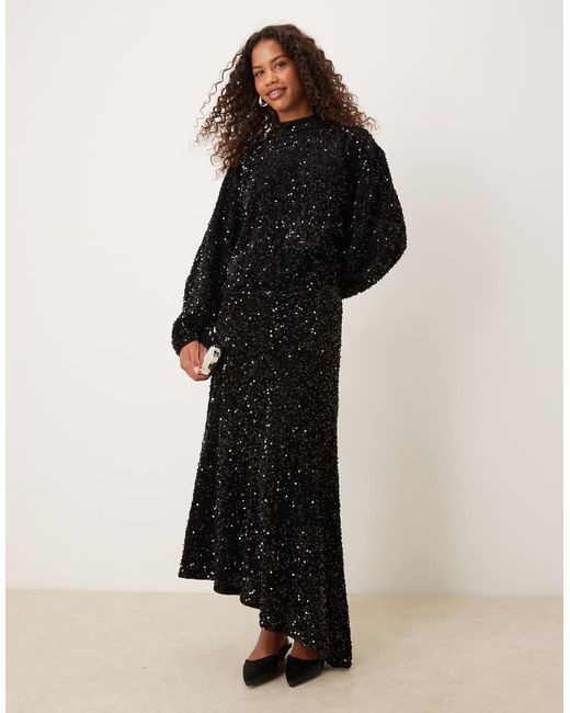 ASOS Black Velvet Sequin Open Back Long Sleeve Blouse