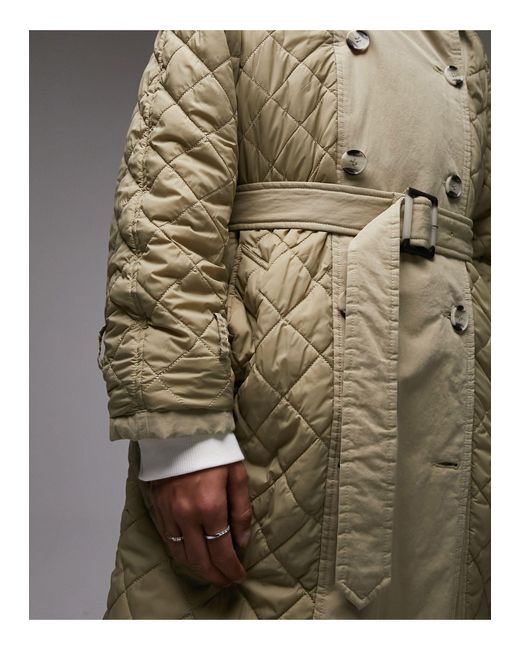 Trench-coat réversible long et rembourré - sauge TOPSHOP en coloris Gray