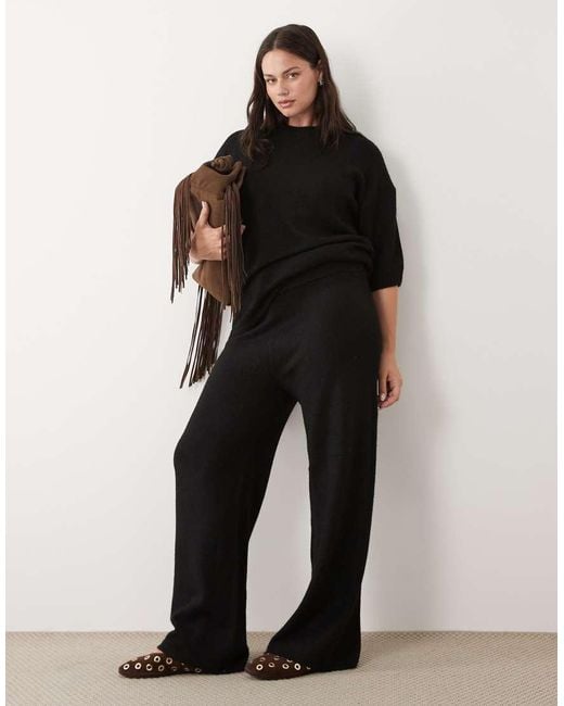 ASOS Black Asos Design Curve Crew Neck T Shirt With Wool Co Ord