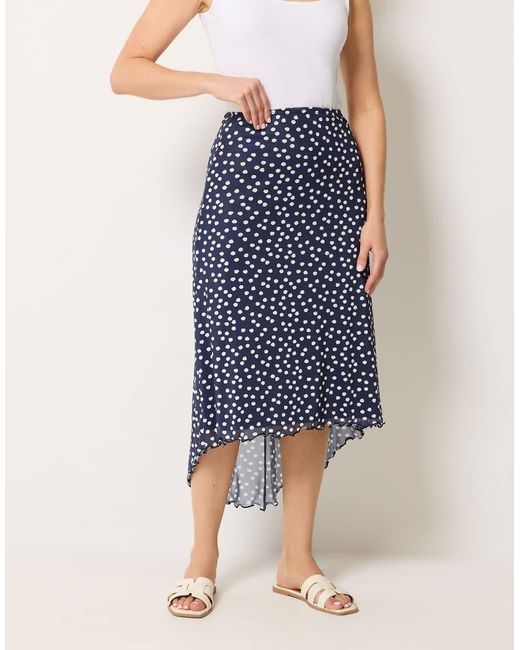 Long Tall Sally Blue Polka Dot Asymmetric Mesh Midi Skirt