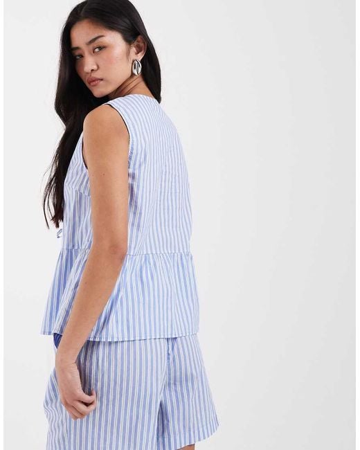 Pieces Blue Tie Front Peplum Hem Top Co-Ord