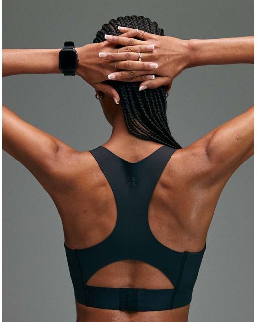 4505 Black Premium High Impact Zip Front Running Sports Bra With Adjustable Straps And Reflective Detail