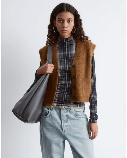 & Other Stories Brown Mohair And Wool Hairy Knit Waistcoat Tank
