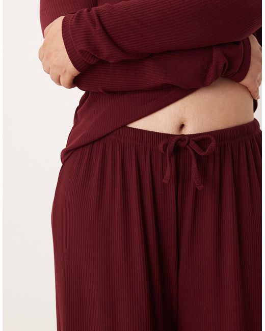 ASOS Red Asos Design Curve Lounge Mix & Match Rib Wide Leg Pants