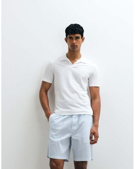 Mango White Split Collar T-shirt for men