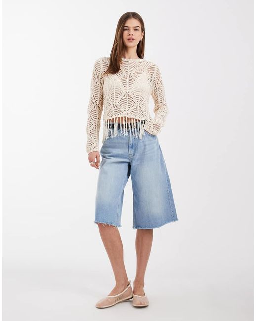 ONLY White Boho Fringes Detail Crochet Top