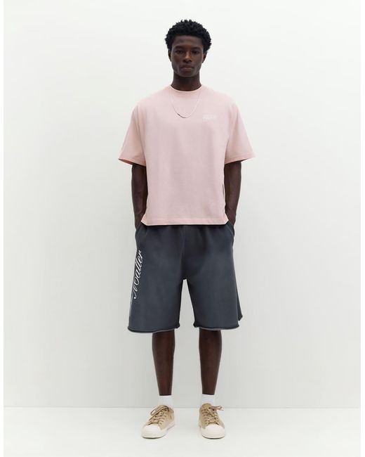 Pull&Bear Pink Stwd Graffiti Logo T-Shirt for men