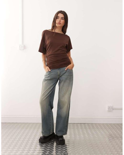 Collusion Brown Cowl Back Off-shoulder Tee
