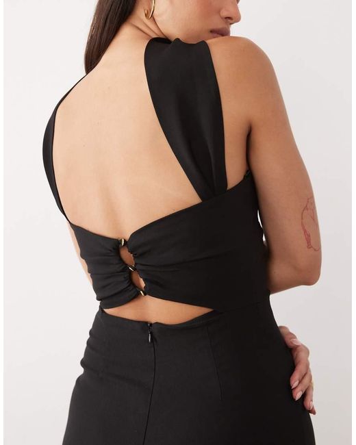 Vesper Blue Bengaline Bandeau Choker Detail Back Button Detail Maxi Dress