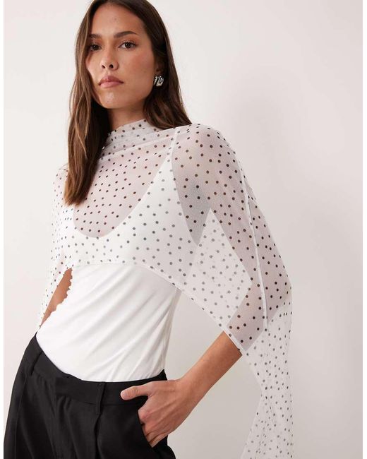 ASOS White Printed Mesh Cape With Scoop Neck