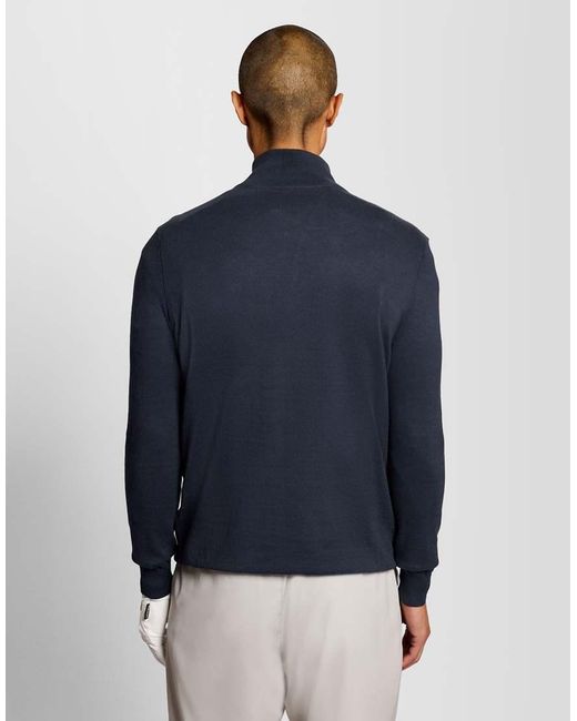 Lyle & Scott Blue Mid Knits Golf Tipped Quarter Zip Jumper for men
