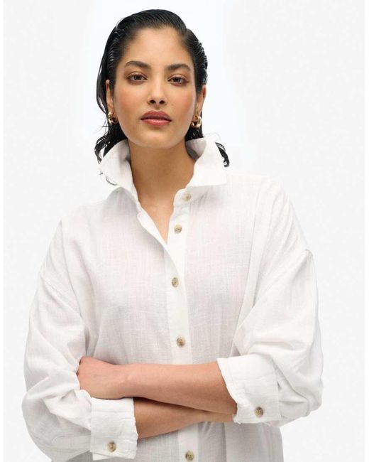 Superdry White Ibiza Longline Beach Shirt