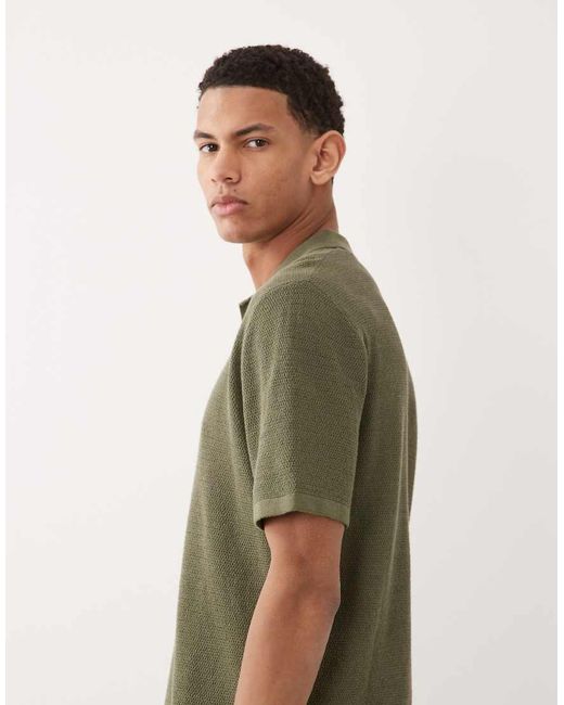 Jack & Jones Green Knit Polo Shirt With Short Sleeves for men