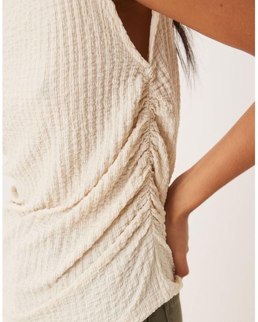ASOS White Textured Ruched Side Asymmetric Tee