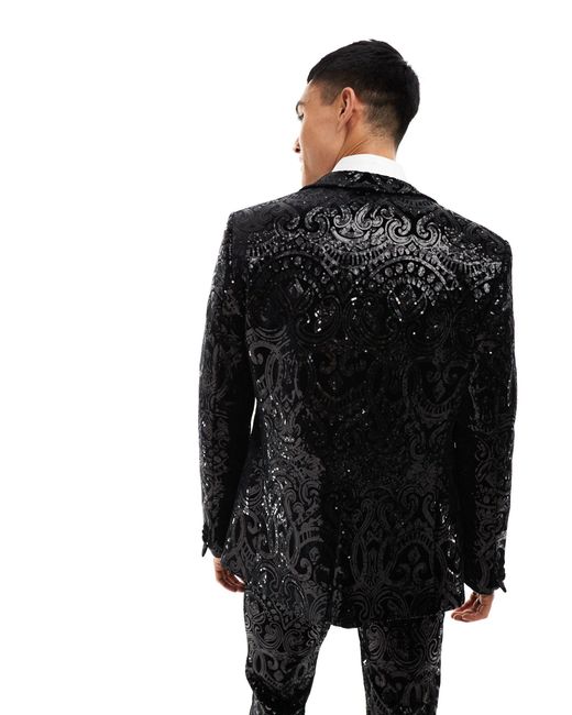 ASOS Black Paisley Sequin Skinny Tuxedo Jacket for men