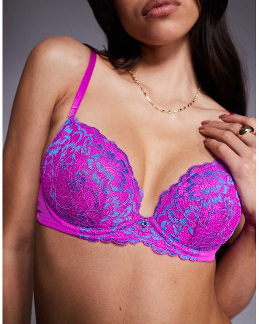 Ann Summers Purple Sexy Lace Two Tone Padded Plunge Bra